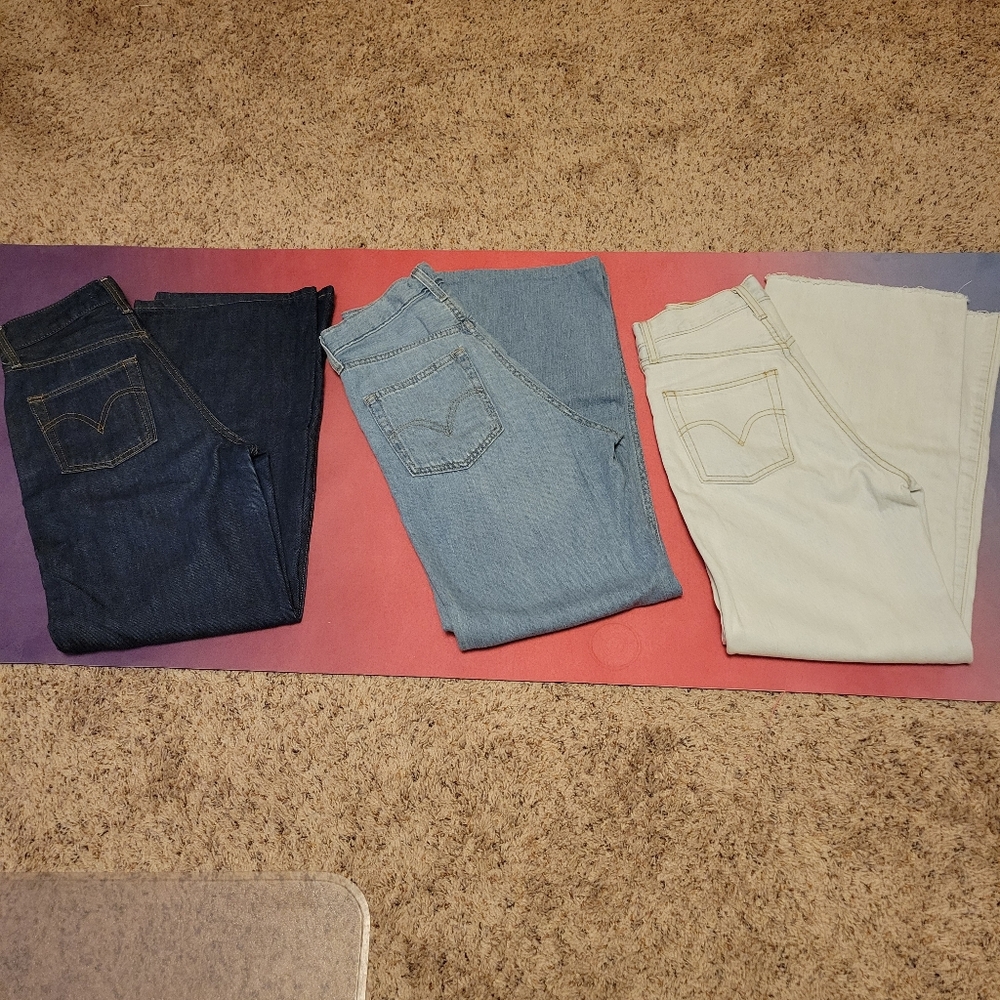 Levis-3 Pair, Wide Leg, High Waist